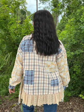 Oli & Hali Washed Ruffle Hem Blue Plaid Mix Top