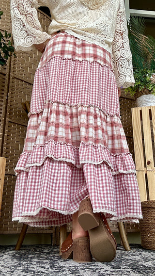 Alternate view of Jolene Pink Plaid Ruffle Skirt
