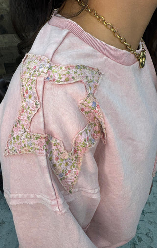 Pink Floral Star Applique Oversize Top
