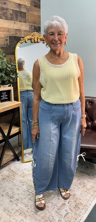 POL BANANA MOUSSE Crochet Trim Sleeveless Top