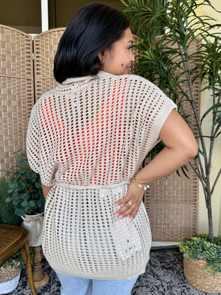 Alternate view of Take It Easy Natural Open Weave Cardigan Top
