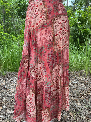 Polagram Terracotta Dream Floral Patchwork Maxi Skirt - Bohemian style with vibrant patterns for a chic, free-spirited look.