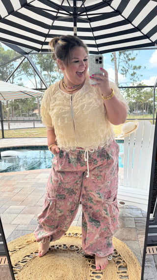 Pink Moon Bloom Floral Wideleg Jogger Pants
