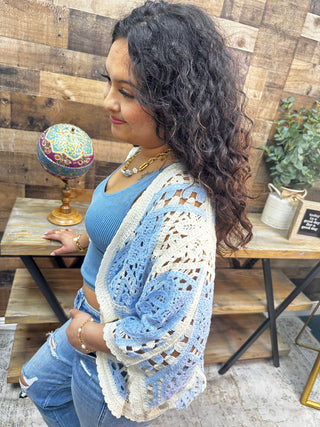 POL SKY MULTI Batwing Slv Cardigan Crochet Sweater Top