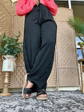 Alternate view of Walking on a Thin Line Black Pinstripe Relaxed Fit Pants
