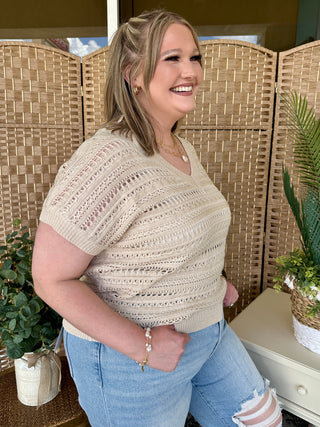 Alternate view of Just a Dream Natural Crochet VNeck Top
