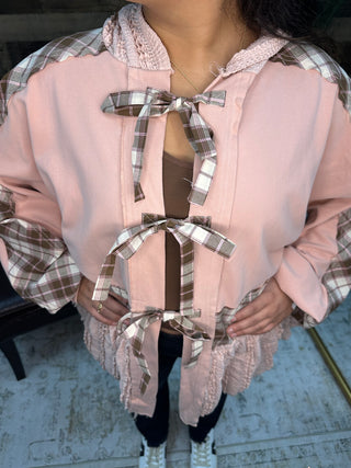 Pink & Chocolate Plaid Hoodie Top