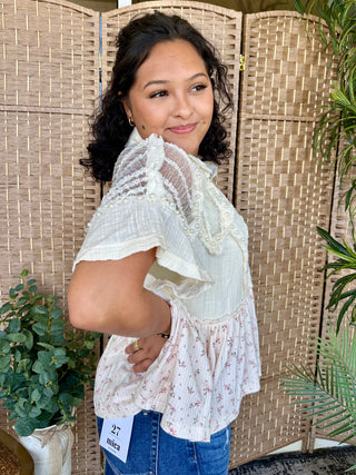Alternate view of POL Hopeless Romantic Floral & Pearl Top

