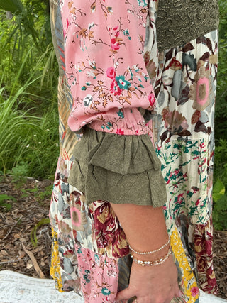 Young Threads Olive Patchwork Ruffle Sleeve Top