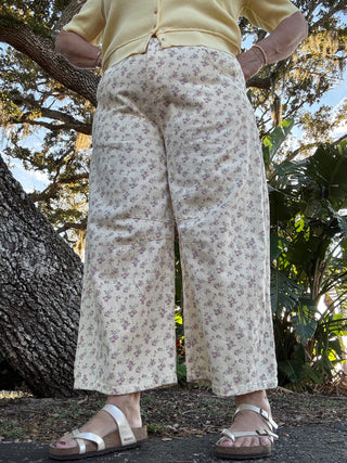 Cream & Ditzy Mauve Floral Gypsy Fit Button Fly Pant