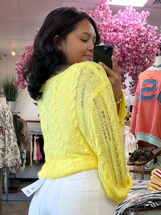 Alternate view of POL SUNSHINE YELLOW Twisted Weave Long Slv Sweater Top
