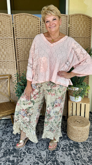 Alternate view of Dandelion Floral & Lace Wide Leg Pants
