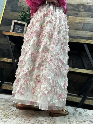Alternate view of Peach Love Pink Floral Printed Ruffle Detailed Organza Maxi Skirt
