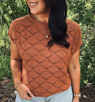 Women's Cable Knit Short Sleeve Sweater Top in Cream, February Collection, Available in 2 Colors
