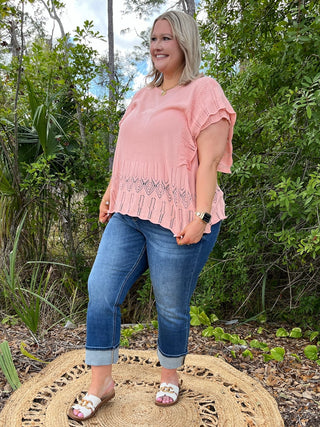 Salmon Pink Crochet Happy Day Top