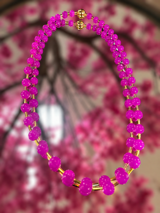 Alternate view of Hot Pink Glass Bead Magnetic Necklace
