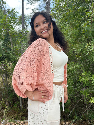 POL Peach Crochet Shrug Top