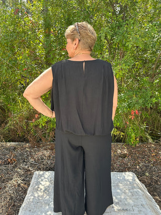 Oddi BLACK Sleeveless Top and Wide Leg Pant Set