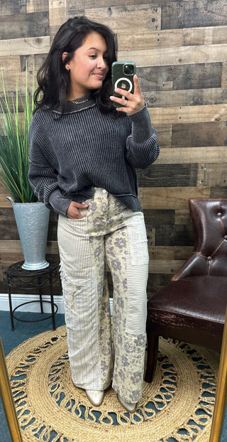 Black Ribbed Oversized Sweater Top