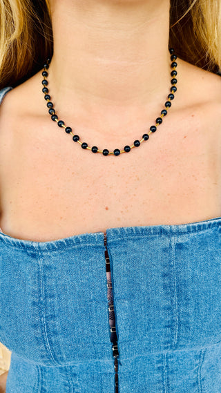 Navy Blue Glass Bead Magnetic Necklace
