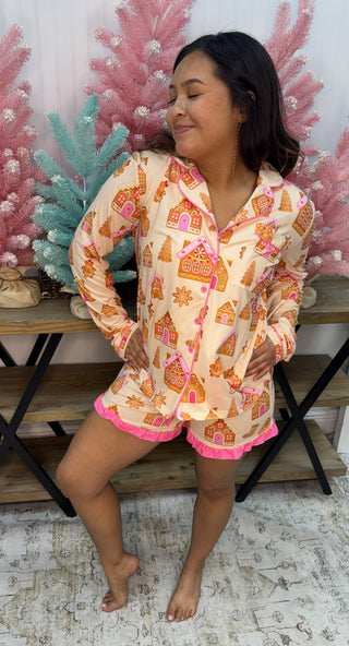 Jess Lea Pink Gingerbread Short Pajama Set