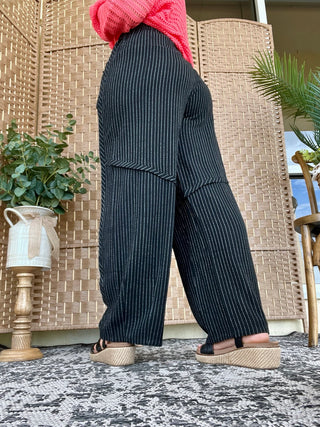 Alternate view of Walking on a Thin Line Black Pinstripe Relaxed Fit Pants
