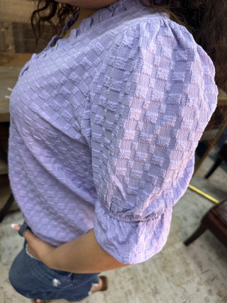 Staccato Lavender Ruffle V Neck Short Slv Top