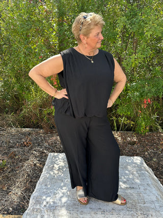 Oddi BLACK Sleeveless Top and Wide Leg Pant Set