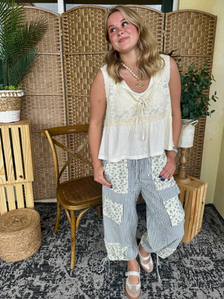 Alternate view of Prairie Mae Blue & Cream Jogger Pants
