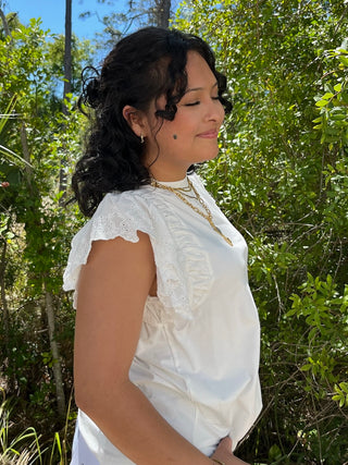 Alternate view of White Eyelet Flutter Sleeve Top
