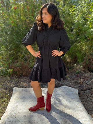 Umgee Ruffled Trim Textured Baby Doll Dress (2 COLORS)