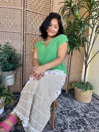 Alternate view of Kelly Green Dolman Sleeve Slub Sweater Top
