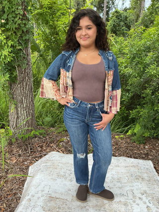 Young Threads Patchwork Denim Cropped Shrug