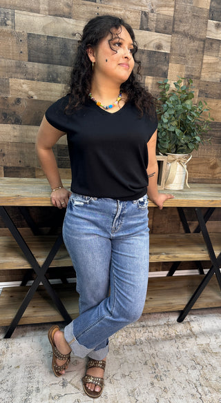 Alternate view of Like Love Black Cap Slv V Neck Knit Top
