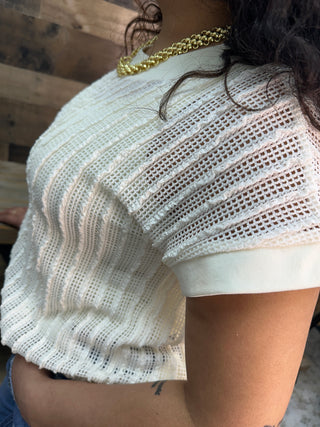 Staccato Ivory Open Weave Vertical Textured Stripe Top