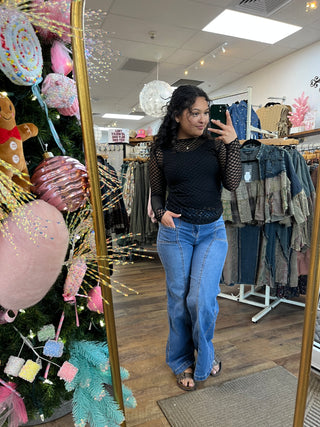 Davi & Dani Large Black Dot Mesh Layering Top