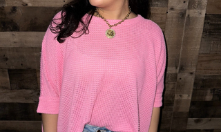Pink Oversized Dolman Waffle Weave Top