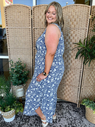 Alternate view of Walk the Line Blue Floral Jumpsuit
