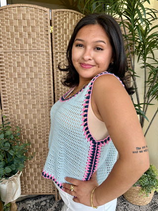 Alternate view of Powder Blue Crochet Sweater Tank Top
