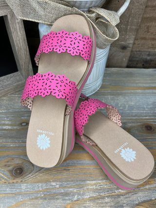 Alternate view of Yellowbox Airy Fuchsia Scalloped Edge Wedge Sandals
