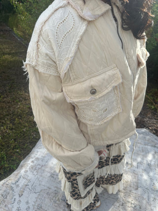 POL Relaxed Fit Denim Jacket w/ Quilting & Lace Accents (2 COLORS)