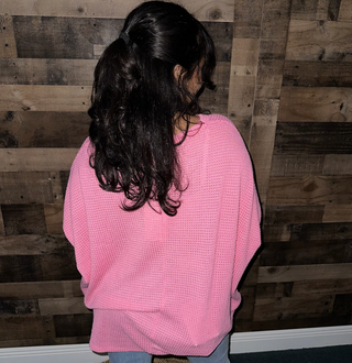 Pink Oversized Dolman Waffle Weave Top