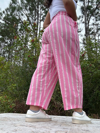 Oddi Pink Striped Relaxed Fit Cotton Pants
