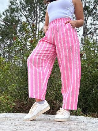 Oddi Pink Striped Relaxed Fit Cotton Pants