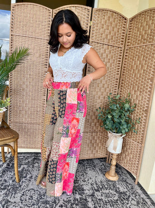 Alternate view of POL Pink Patchwork Boho Pants w/ Contrast Thread
