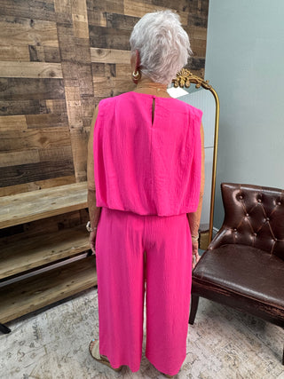 Alternate view of Oddi HOT PINK Sleeveless Top and Wide Leg Pant Set
