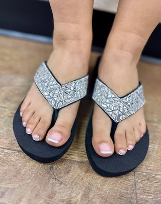 Alternate view of Yellowbox Laura Black & Sparkle Wedge Sandal
