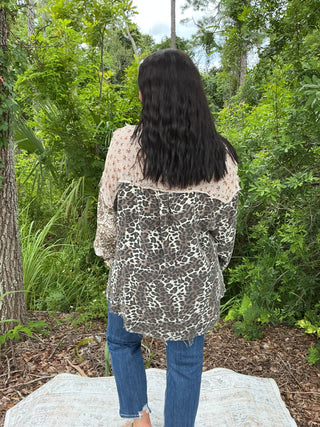 Oli & Hali Washed Leopard Paisley Button Down Shacket Top