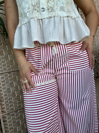 Alternate view of Red Stripe Frilly Jogger Pant
