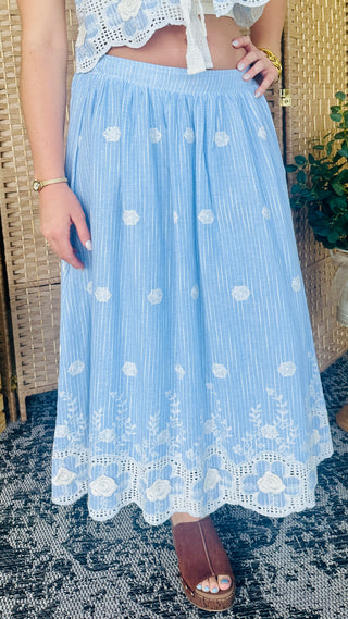 Alternate view of Walk in the Park Blue Embroidered Skirt Set
